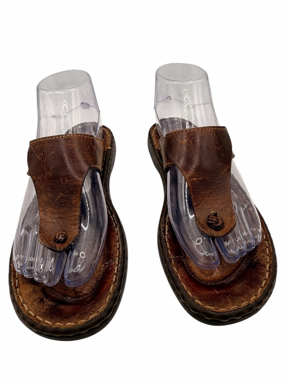 Born Brown Leather Thong Sandals - Size 7
